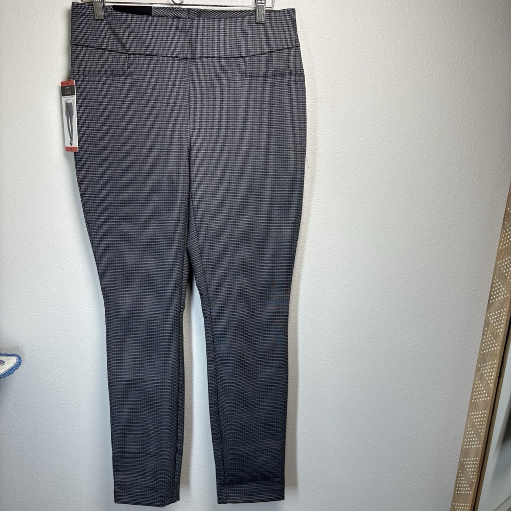 NWT Dalia Womens M Charcoal Navy Houndstooth Pants Tummy Control Stretch